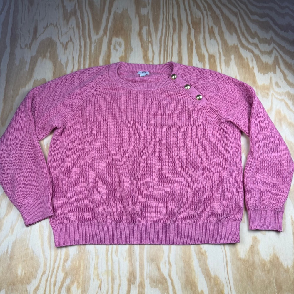 J.Crew Womens Pink Ribbed Cotton Blend Button Shoulder Raglan Sweater Large
